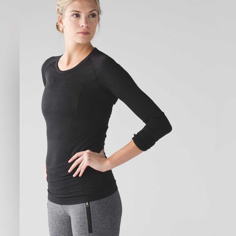 Lululemon Black Swiftly Tech Long Sleeve Crew Thumb Holes Run Yoga Activewear - Picture 3 of 12